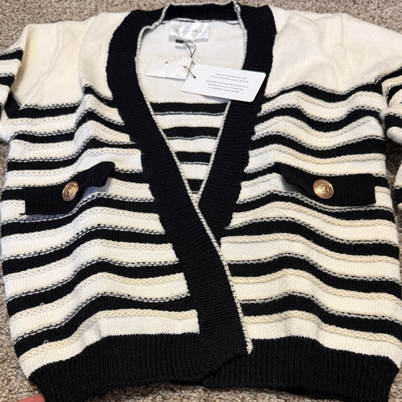 Line & Dot Black and White Striped Cardigan - Picture 4 of 6